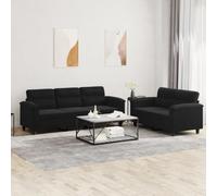 WHOPBXGAD Juego de Sofás 2 y 3 Plazas Negro Microfibra Resistente con 5 Cojines, Conjunto Salón Moderno para Sala de Estar Comedor, Estructura Robusta Metal y Madera, Cómodo Asiento Espuma