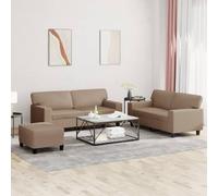 WHOPBXGAD Juego de sofás 3 Piezas Cuero sintético Capuchino, Conjunto Sala Moderno Resistente Manchas, Estructura Madera Metal Estable, cómodo Asiento Espuma, Ideal Living Sala Estar