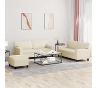WHOPBXGAD Juego de sofás 3 Piezas Cuero sintético Color Crema, sofá seccional Moderno para Sala de Estar, Muebles cómodos con Taburete, Resistente a Manchas, Estructura Robusta Madera y Metal