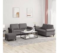 WHOPBXGAD Juego de sofás 3 Piezas Cuero sintético Gris, cómodo Conjunto Sala con Taburete y Cojines, Resistente Estructura Madera Metal, Ideal para Living Room y Sala de Estar