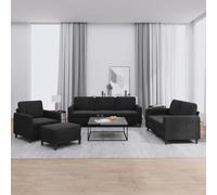 WHOPBXGAD Juego de Sofás 4 Piezas Terciopelo Negro - Conjunto de Sala Moderno con Sofá 3 Plazas, 2 Plazas, Sillón y Taburete para Sala de Estar, Espuma Cómoda, Estructura Robusta, Diseño Compacto