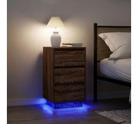 WHOPBXGAD LED Night Stand with USB Port, Brown Oak Bedside Table with 3 Drawers & RGB Lighting, 38x34x65 cm Modern End Table for Bedroom, Living Room, Dorm - Easy Assembly, Sturdy Engineered Wood
