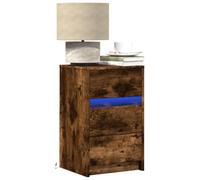 WHOPBXGAD LED Night Stand with USB Port, Engineered Wood Bedside Table with RGB Lighting, Smoked Oak Finish, Modern End Table for Bedroom Living Room, 38x34x61cm
