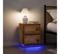 WHOPBXGAD LED Night Stands 2 Pcs with RGB Lights, Vintage Wood Bedside Table 38x34x50cm, Modern Bedroom Furniture with Storage Drawer, USB Powered for Home Decor
