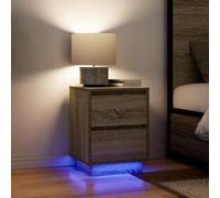 WHOPBXGAD LED Nightstand Set of 2 Sonoma Oak 38x34x50 cm with RGB Lights, USB Port, 2 Drawers - Modern Bedside Table for Bedroom, Dorm, Guest Room - Engineered Wood, Easy Assembly, Wall Mountable
