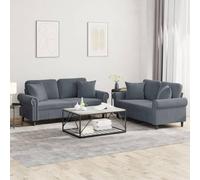 WHOPBXGAD Luxury 2 Piece Velvet Sofa Set with Cushions Dark Grey Modern Living Room Furniture for Small Spaces Comfortable Seating Conversation Set