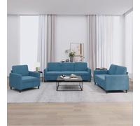 WHOPBXGAD Luxury 3 Piece Velvet Sofa Set Blue - Modern Living Room Furniture with Soft Velvet Upholstery, Comfortable Seating for Family Gatherings and Entertainment Spaces