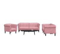 WHOPBXGAD Luxury 3 Piece Velvet Sofa Set Pink, Modern Living Room Furniture with Soft Fabric, Comfortable Seating for Family Gatherings and Home Decor, MAX Load 110kg per Seat