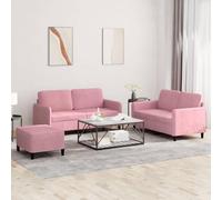 WHOPBXGAD Luxury 3 Piece Velvet Sofa Set Pink with Ottoman, Modern Living Room Furniture for Small Spaces, Soft Fabric Sectional Couch with Comfortable Seating and Sturdy Structure