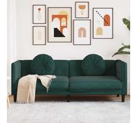 WHOPBXGAD Luxury 3 Seater Sofa with Velvet Cushions Dark Green, Modern Living Room Furniture for Relaxing, Comfortable Thick Padded Seat with Round Pillows, Perfect for Chatting and TV Watching