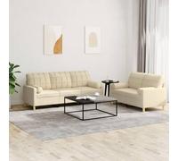 WHOPBXGAD Modern 2+3 Piece Cream Fabric Sofa Set with Cushions, Durable Living Room Furniture for Relaxing, Reading and TV Watching, Comfortable Seating with Pillows