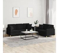 WHOPBXGAD Modern 2+3 Seater Sofa Set with Cushions, Black Fabric Living Room Furniture for Relaxing, Reading, TV Watching, Durable Structure and Comfortable Seating