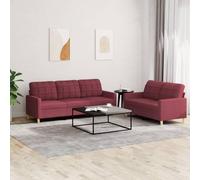 WHOPBXGAD Modern 2+3 Seater Sofa Set with Cushions in Wine Red Fabric, Durable Living Room Furniture for Relaxing, Reading and TV Watching, Comfortable Lounge Seating with Sturdy Wooden Frame