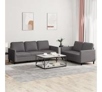 WHOPBXGAD Modern 2+3 Seater Sofa Set with Cushions, Synthetic Leather Grey Living Room Furniture for Small Spaces, Comfortable Couches with Foam Filling, Durable Fabric