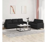 WHOPBXGAD Modern 2+3 Seater Synthetic Leather Sofa Set with Cushions, Black Faux Leather Living Room Furniture for Home Decor, Comfortable and Durable