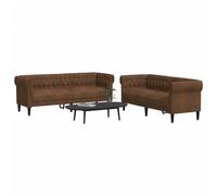 WHOPBXGAD Modern 2-Piece Brown Fabric Sofa Set with Comfortable Cushions, Living Room Furniture for Relaxing, Reading and TV Watching, Durable Polyester Material, Easy Assembly Required