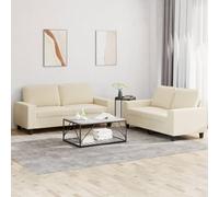 WHOPBXGAD Modern 2 Piece Cream Fabric Sofa Set with Comfortable Cushions, Durable Polyester Material for Living Room, Lounge Area, Perfect for Relaxing and Entertaining Guests
