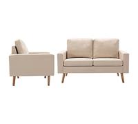 WHOPBXGAD Modern 2-Piece Cream Fabric Sofa Set with Soft Touch Upholstery, Thick Cushions and Solid Wood Frame for Living Room, Lounge and Apartment Comfort Seating Furniture