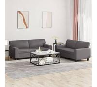 WHOPBXGAD Modern 2 Piece Sofa Set Grey Faux Leather Living Room Furniture for Small Spaces, Comfortable Sectional Couch with Soft Cushions, Durable Synthetic Leather Sofa Set for Home Decor