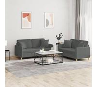 WHOPBXGAD Modern 2-Piece Sofa Set with Cushions Dark Gray Fabric for Living Room, Durable Textilene Material Comfortable Seating with Soft Pillows, Sturdy Wood Metal Frame Lounge Conversation Area