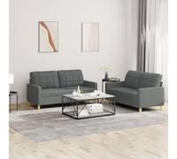 WHOPBXGAD Modern 2-Piece Sofa Set with Cushions in Dark Gray Fabric for Living Room, Durable Upholstery with Sturdy Wood Frame, Comfortable Seating for Relaxing and Entertainment Space