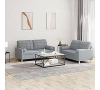 WHOPBXGAD Modern 2-Piece Sofa Set with Pillows Light Gray Fabric Living Room Furniture Comfortable Seating for Small Spaces Durable Frame