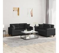 WHOPBXGAD Modern 2-Piece Synthetic Leather Sofa Set with Cushions, Black Faux Leather Living Room Furniture for Relaxing and Entertaining, Durable Comfortable Seating with Wooden Frame Structure