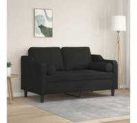 WHOPBXGAD Modern 2 Seater Sofa 120cm Black Fabric with Cushions, Durable Metal Frame Structure, Removable Pillow Covers for Living Room Lounge TV Watching Relaxation