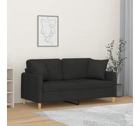WHOPBXGAD Modern 2 Seater Sofa 140cm Black Fabric with Decorative Cushions, Comfortable Living Room Furniture for Relaxing and TV Watching, Durable Metal Frame Structure
