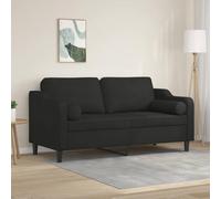WHOPBXGAD Modern 2 Seater Sofa 140cm Black Fabric with Removable Cushions for Living Room, Comfortable Lounge Furniture with Metal Frame and Thick Padding, MAX Load 110kg per Seat