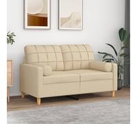 WHOPBXGAD Modern 2 Seater Sofa Cream Fabric with Removable Cushions 120cm Width Living Room Furniture for Relaxing and TV Watching Durable Metal Frame