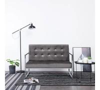 WHOPBXGAD Modern 2 Seater Sofa with Chrome Arms Dark Gray Velvet Upholstery for Living Room, Compact Lounge Furniture with Soft Foam Cushions and Solid Wood Frame