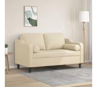 WHOPBXGAD Modern 2 Seater Sofa with Cream Fabric Cushions 120cm, Removable Covers, Durable Polyester Material, Sturdy Metal Frame for Living Room Lounge Comfort