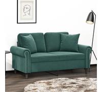 WHOPBXGAD Modern 2 Seater Sofa with Green Velvet Cushions 120cm Wide, Comfortable Lounge Furniture for Living Room, Sturdy Metal Frame Design, Soft Velvet Fabric, Dark Green Color