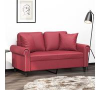 WHOPBXGAD Modern 2 Seater Sofa with Red Synthetic Leather Cushions 120cm Wide for Living Room, Durable Faux Leather Loveseat with Metal Frame, Comfortable Lounge Chair for Relaxing and TV Watching