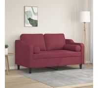 WHOPBXGAD Modern 2 Seater Sofa with Red Wine Fabric Cushions 120cm Wide, Durable Textile with Removable Covers, Comfortable Living Room Furniture for Relaxing and TV Watching