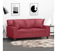 WHOPBXGAD Modern 2 Seater Sofa with Red Wine Synthetic Leather Cushions 120cm Width, Comfortable Living Room Furniture for Relaxing and TV Watching, Durable Metal Frame Structure