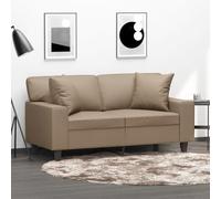 WHOPBXGAD Modern 2-Seater Sofa with Synthetic Leather Cushions, 120 cm Wide Capuchino Sofa for Living Room, Comfortable Lounge Furniture with Sturdy Metal Frame and Decorative Pillows