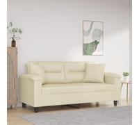 WHOPBXGAD Modern 2-Seater Sofa with Synthetic Leather Cushions Cream Color 140cm Width, Comfortable Living Room Furniture for Relaxing and TV Watching, Durable Material with Metal Frame