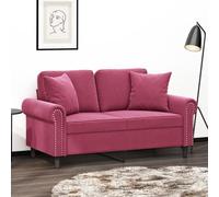 WHOPBXGAD Modern 2 Seater Sofa with Velvet Cushions, 120 cm Wine Red Loveseat for Living Room, Sturdy Metal Frame, Comfortable Lounge Furniture for Relaxing and TV Watching