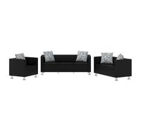 WHOPBXGAD Modern 3+2 Seater Sofa Set with Cube Chair Artificial Leather Black Living Room Furniture Comfortable Compact Design for Small Spaces