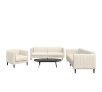 WHOPBXGAD Modern 3 Piece Cream Fabric Sofa Set with Comfortable Seating, Living Room Furniture for Relaxing and Entertaining, Linen Blend Upholstery