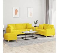 WHOPBXGAD Modern 3 Piece Sofa Set with Cushions Light Yellow Fabric Living Room Furniture, Comfortable Sectional Couch with Ottoman for Small Spaces, Durable Upholstery and Sturdy Frame Design