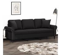 WHOPBXGAD Modern 3 Seater Sofa 180cm Black Velvet Cushions Living Room Furniture with Metal Frame for Relaxing and TV Watching