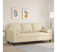 WHOPBXGAD Modern 3 Seater Sofa 180cm Cream Fabric with Removable Cushions, Comfortable Living Room Furniture for Relaxing and TV Watching, Durable Structure with Thick Padding