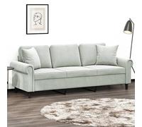 WHOPBXGAD Modern 3 Seater Sofa 180cm Light Gray Velvet Cushions with PP Cotton Filling, Sturdy Metal Frame for Living Room Lounge Comfortable Seating Experience