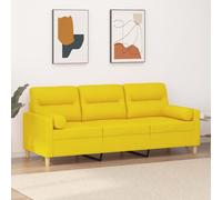 WHOPBXGAD Modern 3 Seater Sofa 180cm Light Yellow Fabric with Removable Cushions, Comfortable Living Room Furniture for Relaxing and TV Watching, Durable Metal Frame Structure