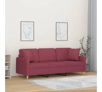 WHOPBXGAD Modern 3 Seater Sofa 180cm with Red Wine Fabric Cushions, Durable Metal Frame Structure, Thick Padding for Living Room and Lounge Comfortable Seating Experience