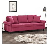 WHOPBXGAD Modern 3 Seater Sofa 180cm with Velvet Cushions, Red Wine Color, Sturdy Metal Frame for Living Room, Lounge, Comfortable Seating Experience, Maximum Load 110kg per Seat