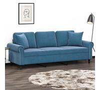 WHOPBXGAD Modern 3 Seater Sofa Blue Velvet 180cm with Decorative Cushions, Sturdy Metal Frame for Living Room Lounge Comfortable Seating Experience